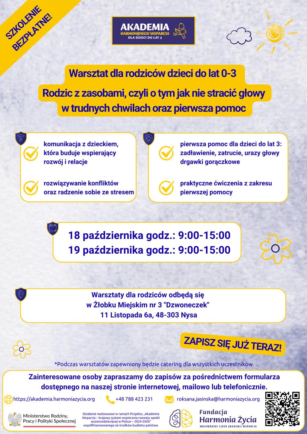 Warsztaty dla rodziców dzieci do lat 3 w Nysie - 18,19 października