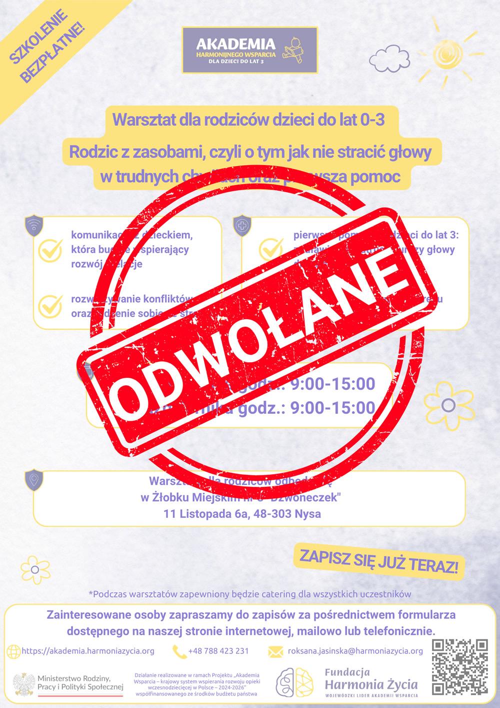 Z przykrością odwołujemy nadchodzące warsztaty w Nysie